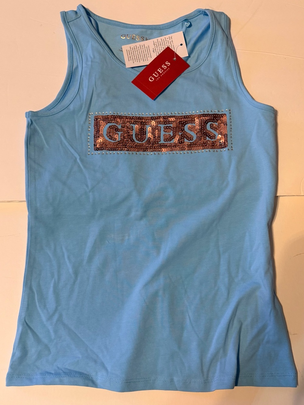 GUESS Light Blue Sequin Logo Tank Top